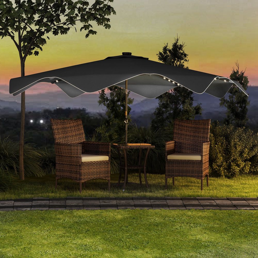 Premium Outsunny LED Garden Parasol Umbrella - Tilt, Solar Powered Lights - Table Umbrella