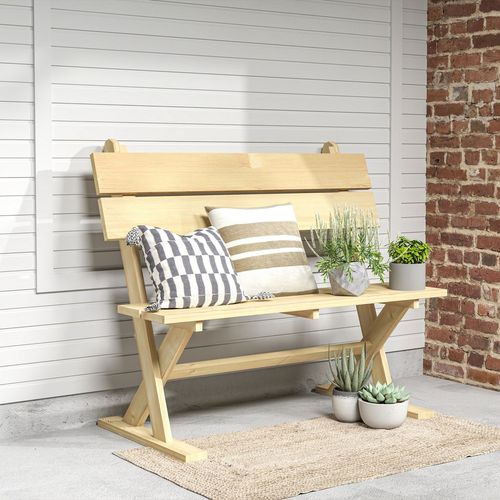 Outsunny 2 Seater Wooden Garden Bench Outdoor Loveseat with Back, Natural