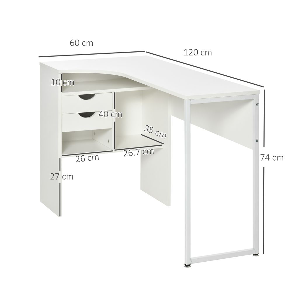 Modern L-Shaped Corner Desk w/ Storage Shelves - White