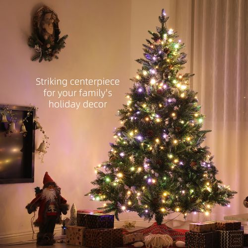 HOMCOM 6 Ft Artificial LED Christmas Tree with Metal Base, Hinged Branches