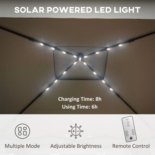 Outsunny 3x3(m) Pop Up Gazebo w/ Solar-Powered LED Lights Curtain Netting Grey