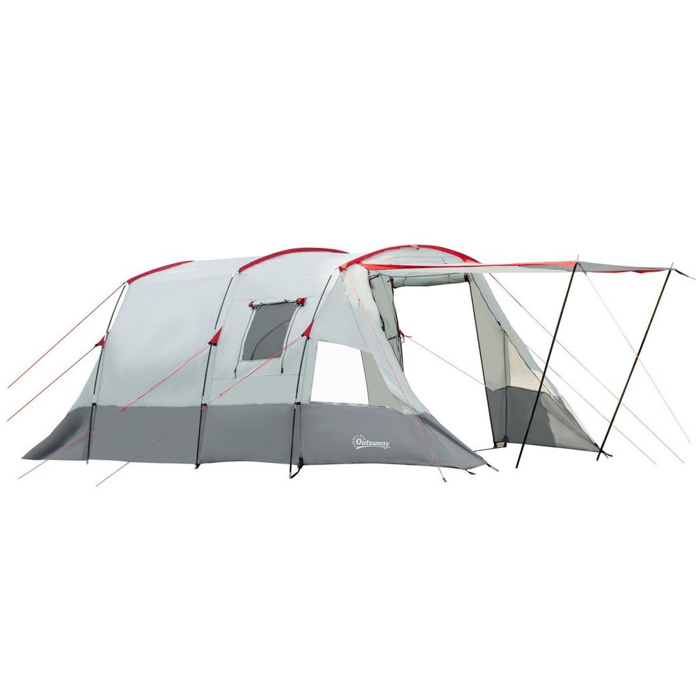Outsunny 6-8 Person Tunnel Tent, Two-room Camping, Carry Bag, Grey