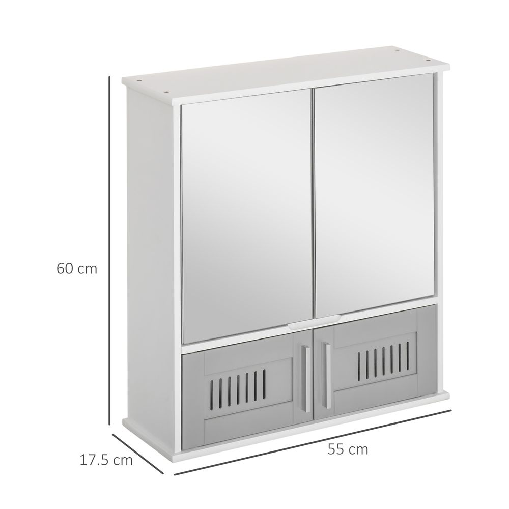 Grey Bathroom Mirror Cabinet, Wall Storage with Double Doors - High Quality & Stylish Design