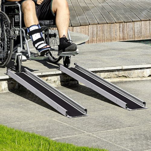 HOMCOM Aluminium Telescopic Wheelchair Ramps, 183cm, 270kg, Folding Ramp