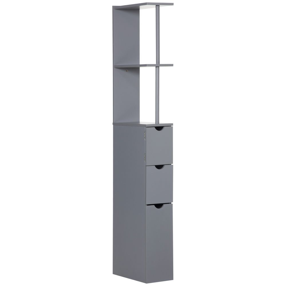 HOMCOM Tall Bathroom Cabinet, Storage Shelf, Drawers, Grey