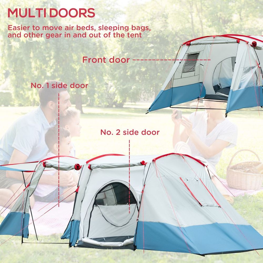 Premium 6-8 Person Tunnel Tent - Blue | Waterproof, Spacious, Easy Setup