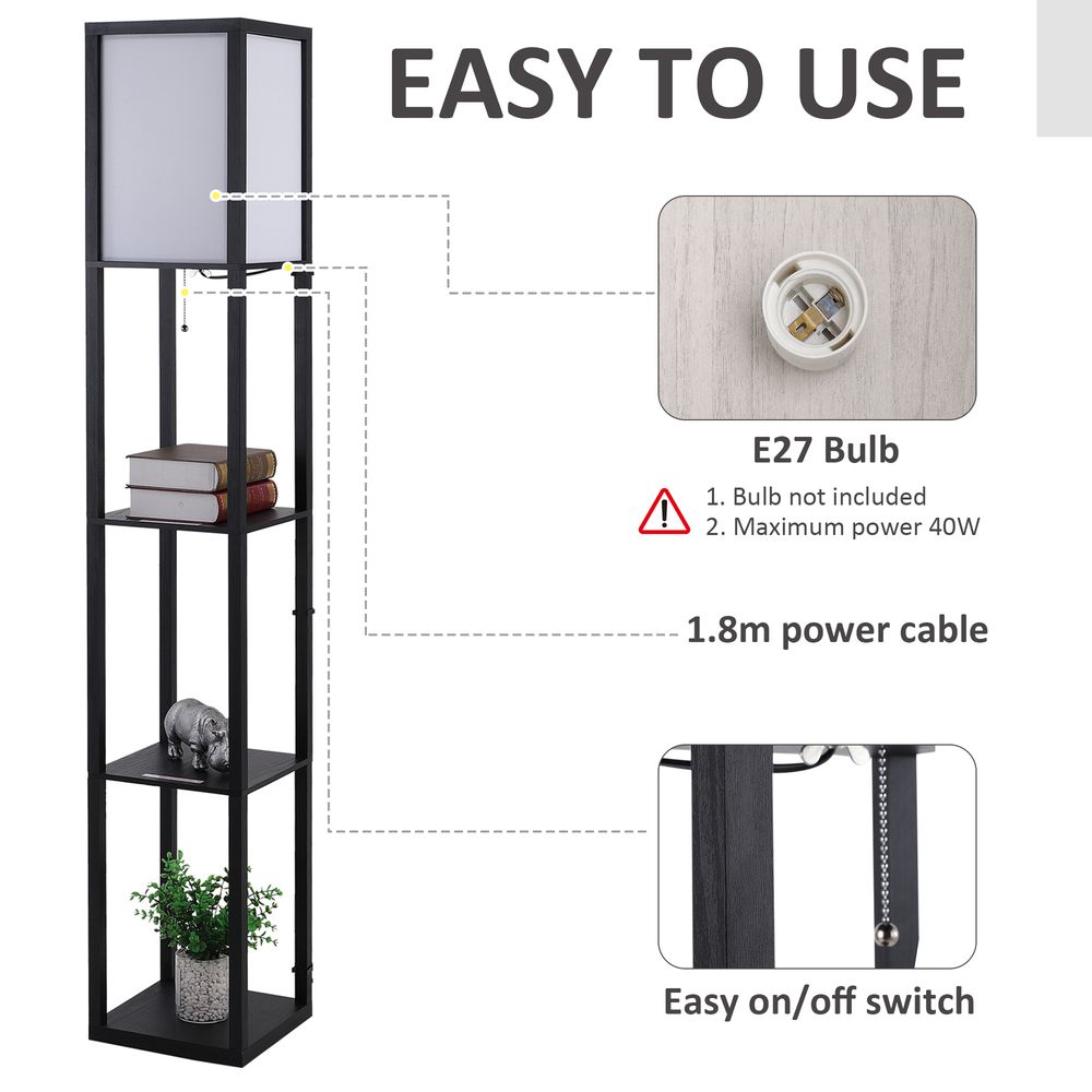 Modern 4-Tier Shelf Floor Lamp - Store, Display, and Illuminate - Black/White