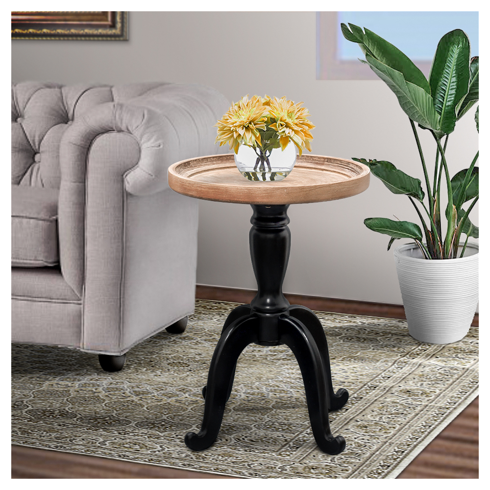 Knight Home Elizabeth French Country Accent Table with Octagonal Top, Natural + Distressed Black