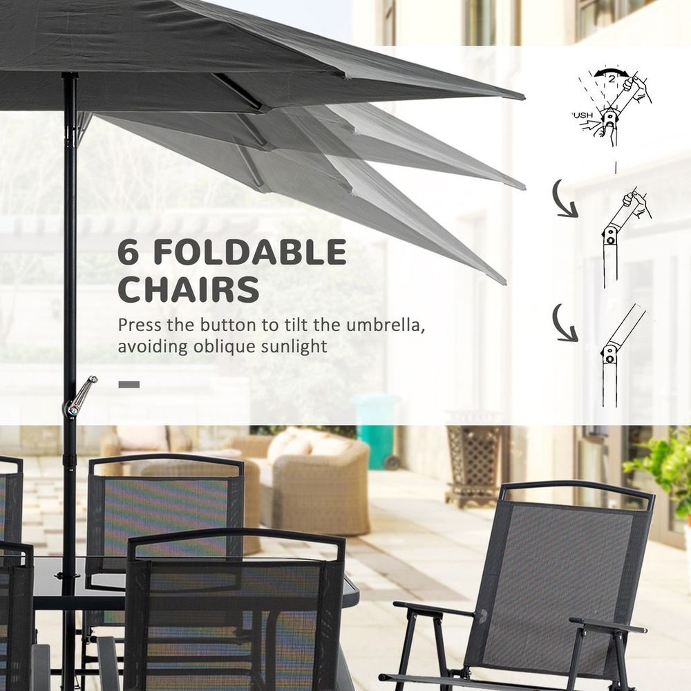 Premium 8-Piece Garden Dining Set: Patio Table, Chairs & Parasol - Sleek Black Design