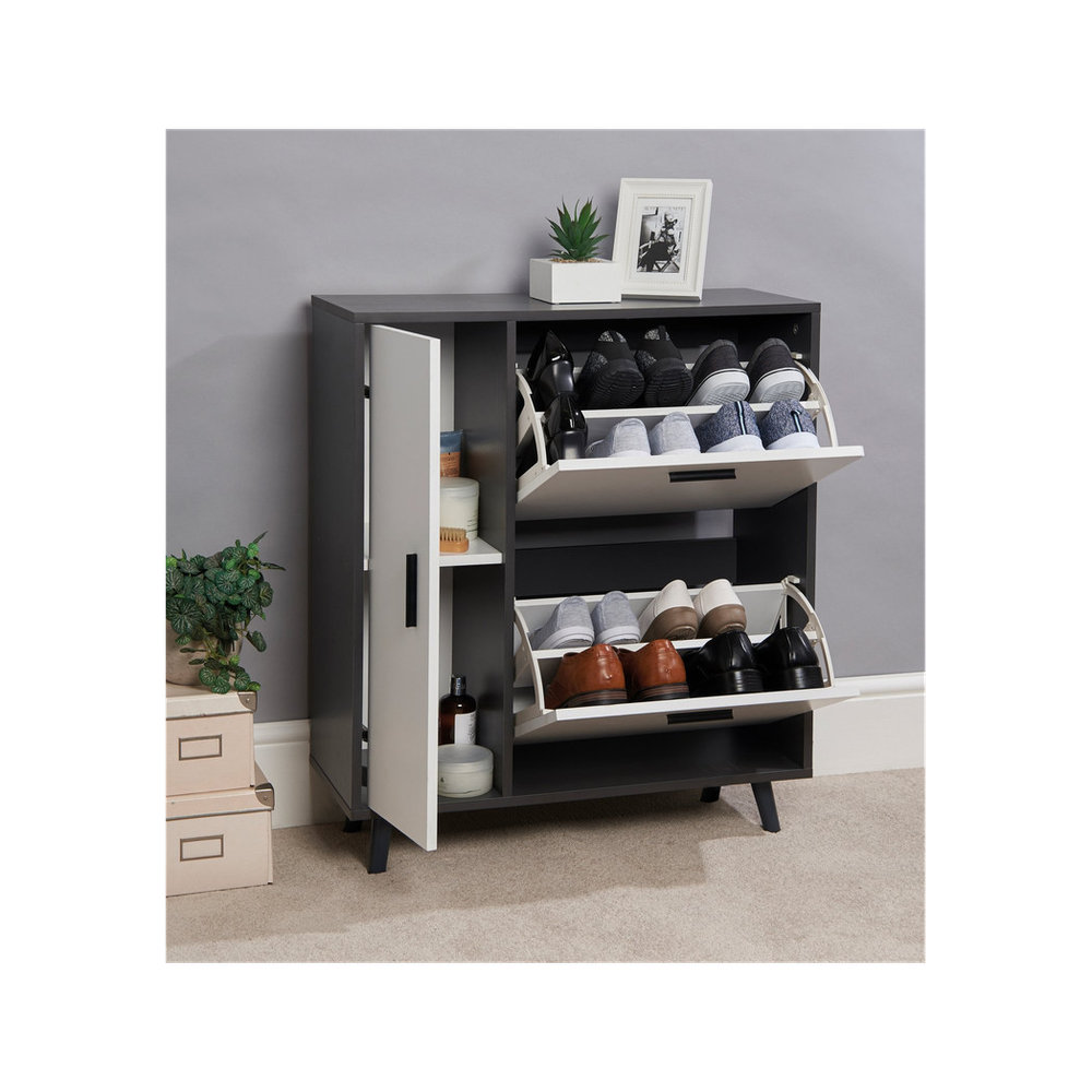 Stylish Shoe Storage Cabinet - Keep Shoes Neatly Organized at Home - Grey & White, MDF, 86x75x29cm