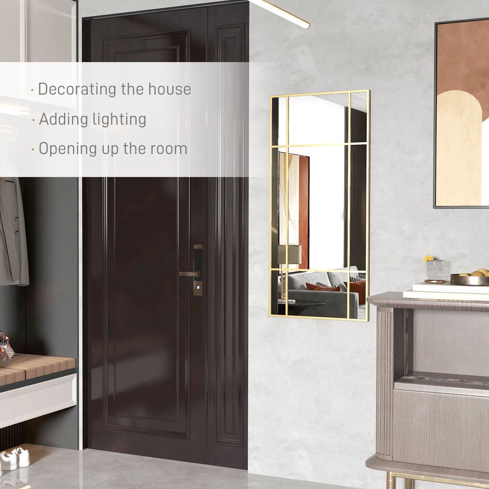 HOMCOM Window Vanity Mirror 110x50cm - Gold Tone | Hanging Wall Mirror - Quality Glass, Versatile Hanging Options