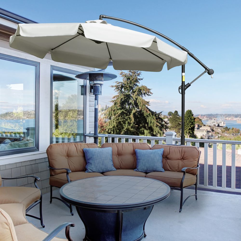 Premium 2.7m Cantilever Garden Parasol - Cream White, Crank Included