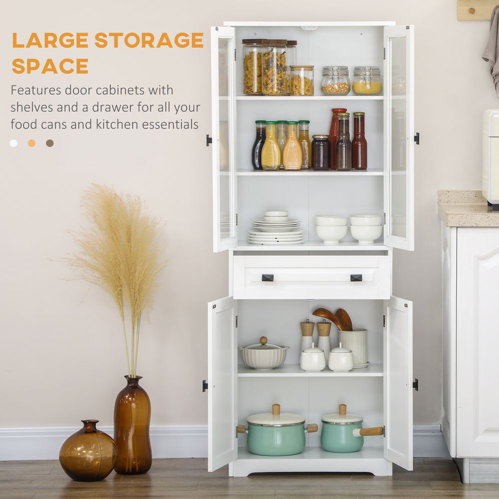 HOMCOM Kitchen Cupboard Storage Cabinet | Adjustable Shelves | Glass Door | 160cm