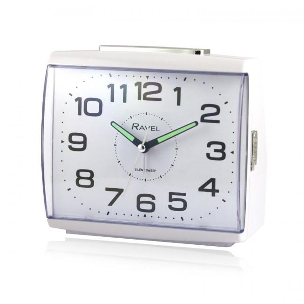Ravel Large Square Retro Bedside Alarm - Clear Dial, Bold Numbers, Snooze, Silent Sweep, Luminous Hands