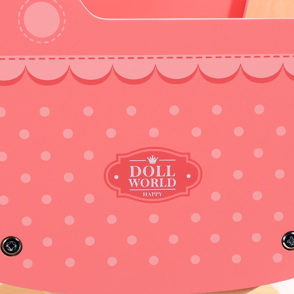 SOKA Doll World-Pram 0000470 - Aesthetic Pink Pram with Lace Trim & Polka Dots - High-End Design - Certified Quality