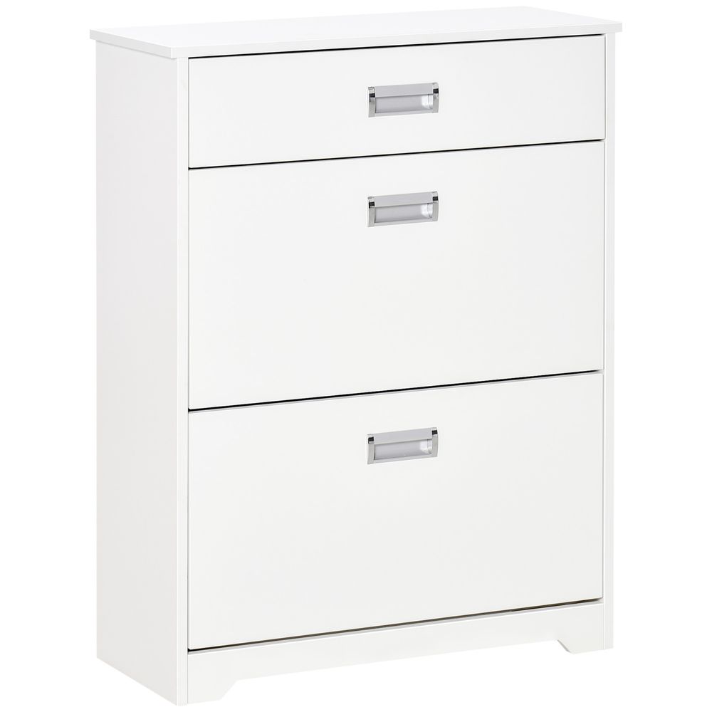Tipping Shoe Cabinet Hall Organizer - Flip Drawers, 16 Pairs