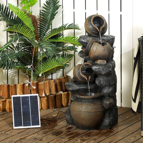 Outsunny Solar Water Feature with LED Lights and Pump 4 Tier Water Fountain