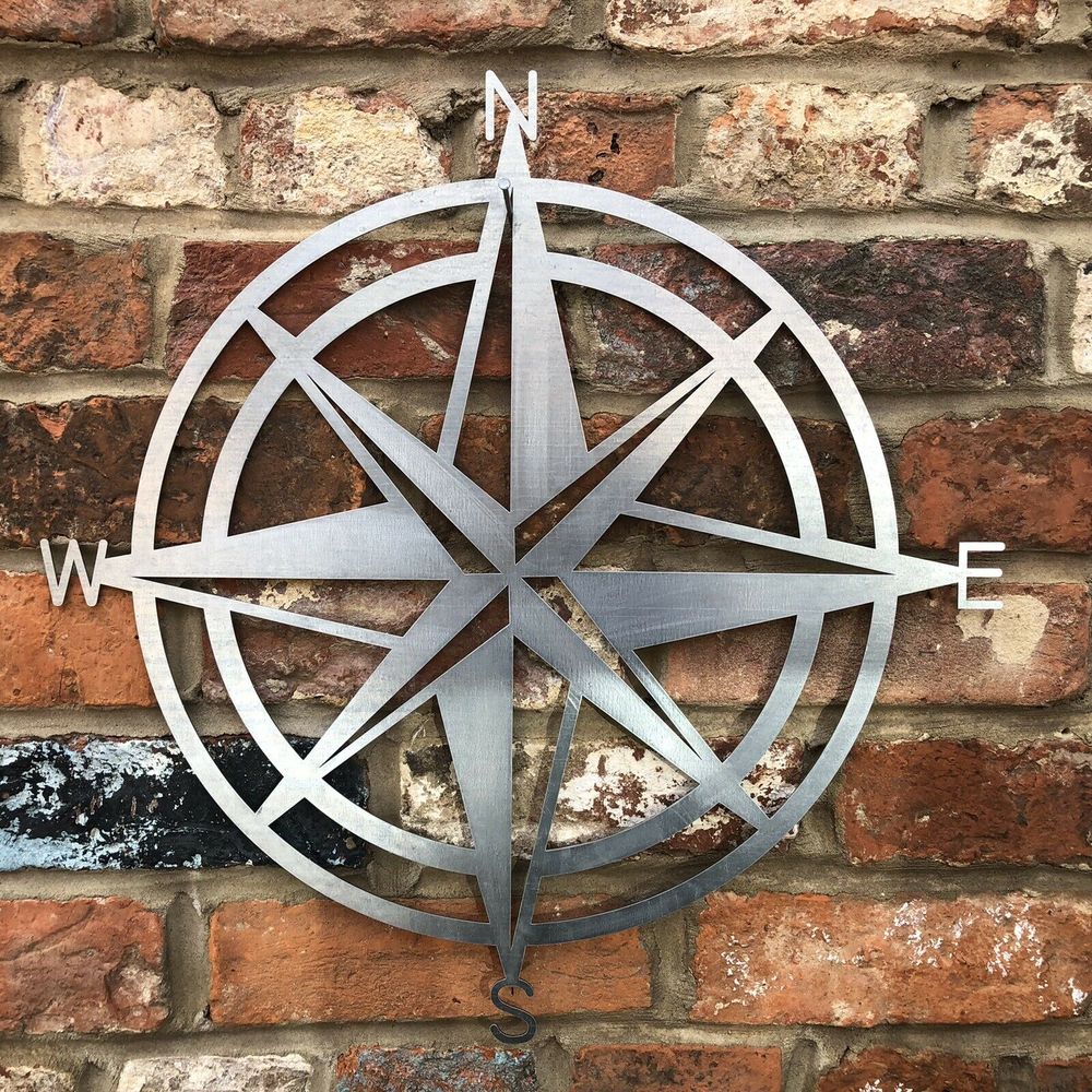 Premium Galvanized Steel Compass Sign - Home & Garden Wall Decor