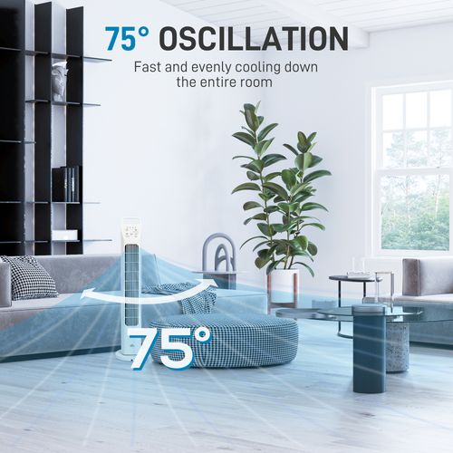 HOMCOM Oscillating Tower Fan Floor Fan with 4H Timer for Home Office White