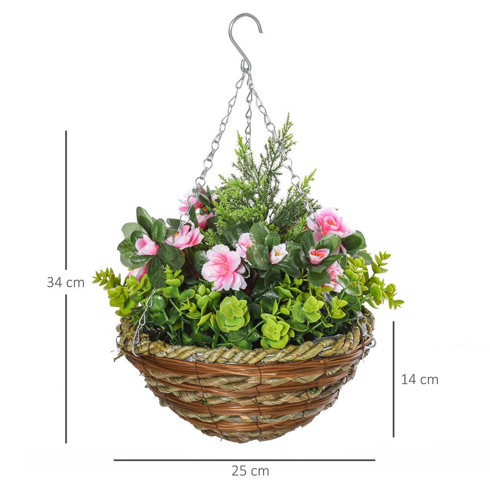 Premium Quality Artificial Lisianthus Flowers | Pack of 2 | Hanging Planter with Basket | Realistic Look and Feel