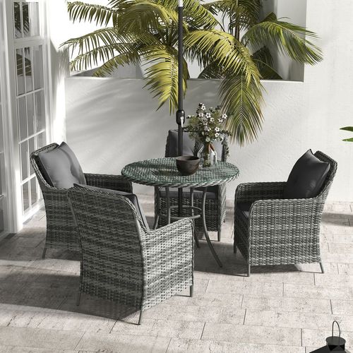 Outsunny 6 Pieces Rattan Garden Furniture with Umbrella, Cushions - Mix Grey