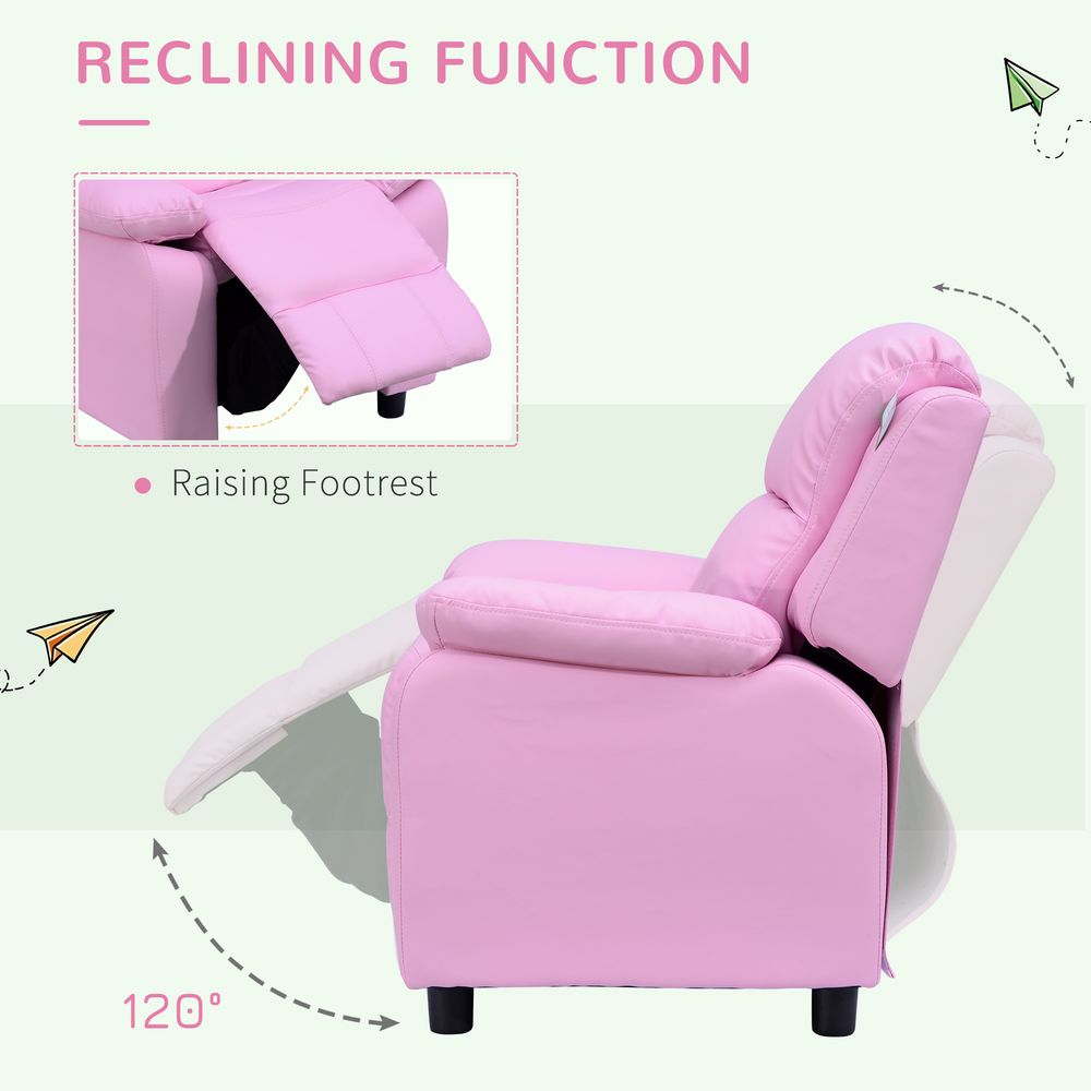 HOMCOM Kids Sofa Armchair Toddler Recliner Children's Chair Lounger Games Chair PU Leather w/Storage (Pink)