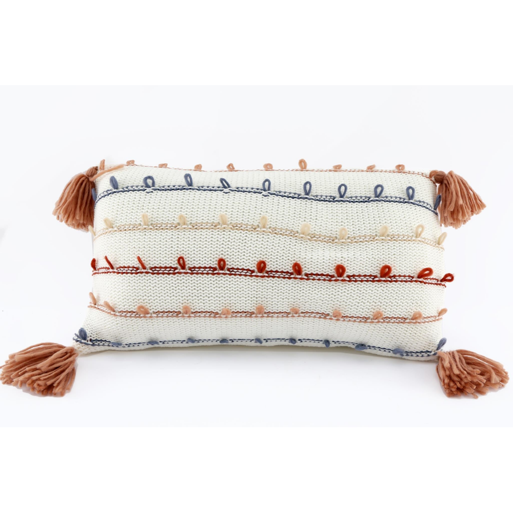 Premium Knit Striped Cushion - Rectangle Shape, Tassle Trim