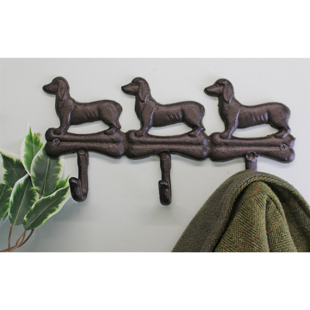 Rustic Cast Iron Dog Wall Hooks, 3 Hooks, Industrial Style
