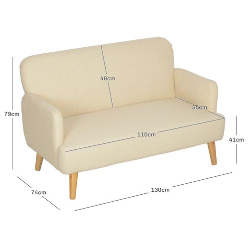 HOMCOM 2 Seater Sofa with 21cm Thick Padding and Wood Legs