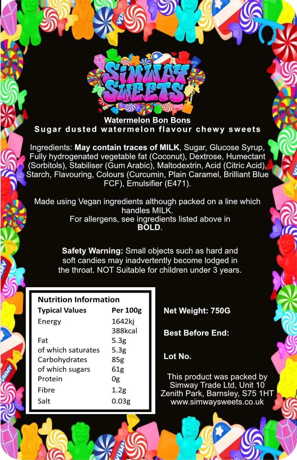Watermelon Bon Bons Retro Sweets - Gift Jar Ready to Ship - Quality Assured