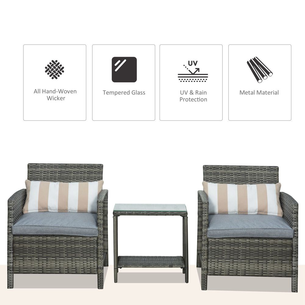 Outdoor Rattan 2-Seater Set - Grey, Pillows Included