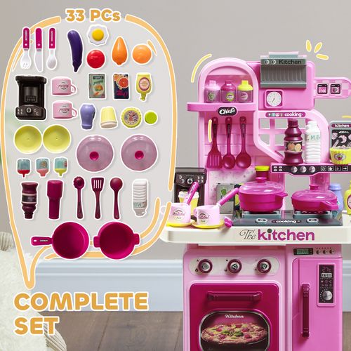 AIYAPLAY Kids Kitchen with 33 Piece Accessories, Lights, Sounds, Storage