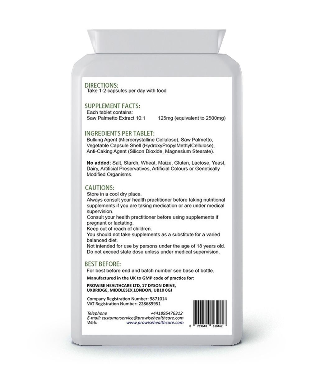 High-Strength Saw Palmetto 2500mg Capsules - Support Urinary Tract & Prostate Health - Prowise Healthcare