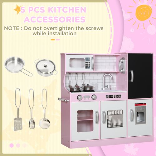 AIYAPLAY Play Kitchen, Pretend Toy Kitchen w/ Toy Phone, Chalkboard, Sink