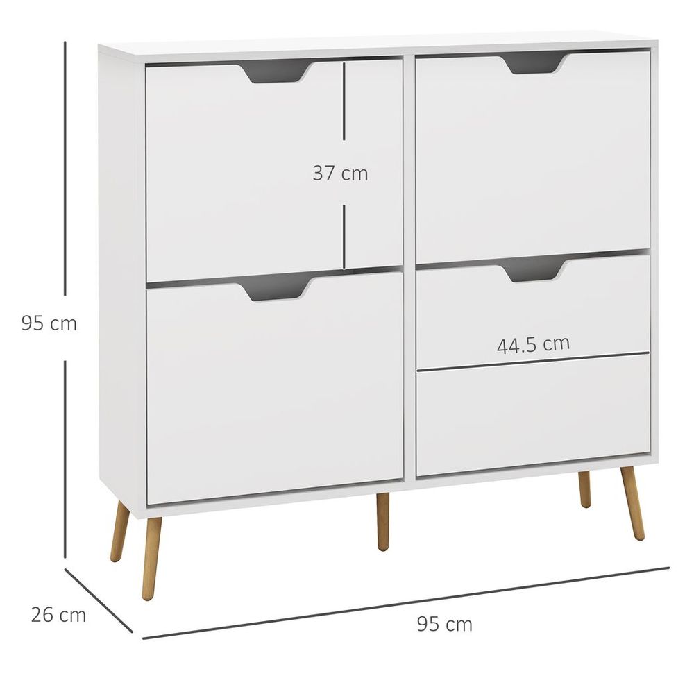 HOMCOM Shoe Storage Cabinet with 4 Flip Drawers for 16 Pairs of Shoes, White