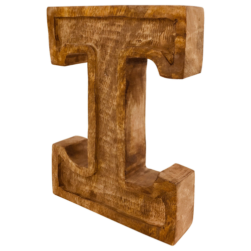 Hand Carved Wooden Embossed Letter I