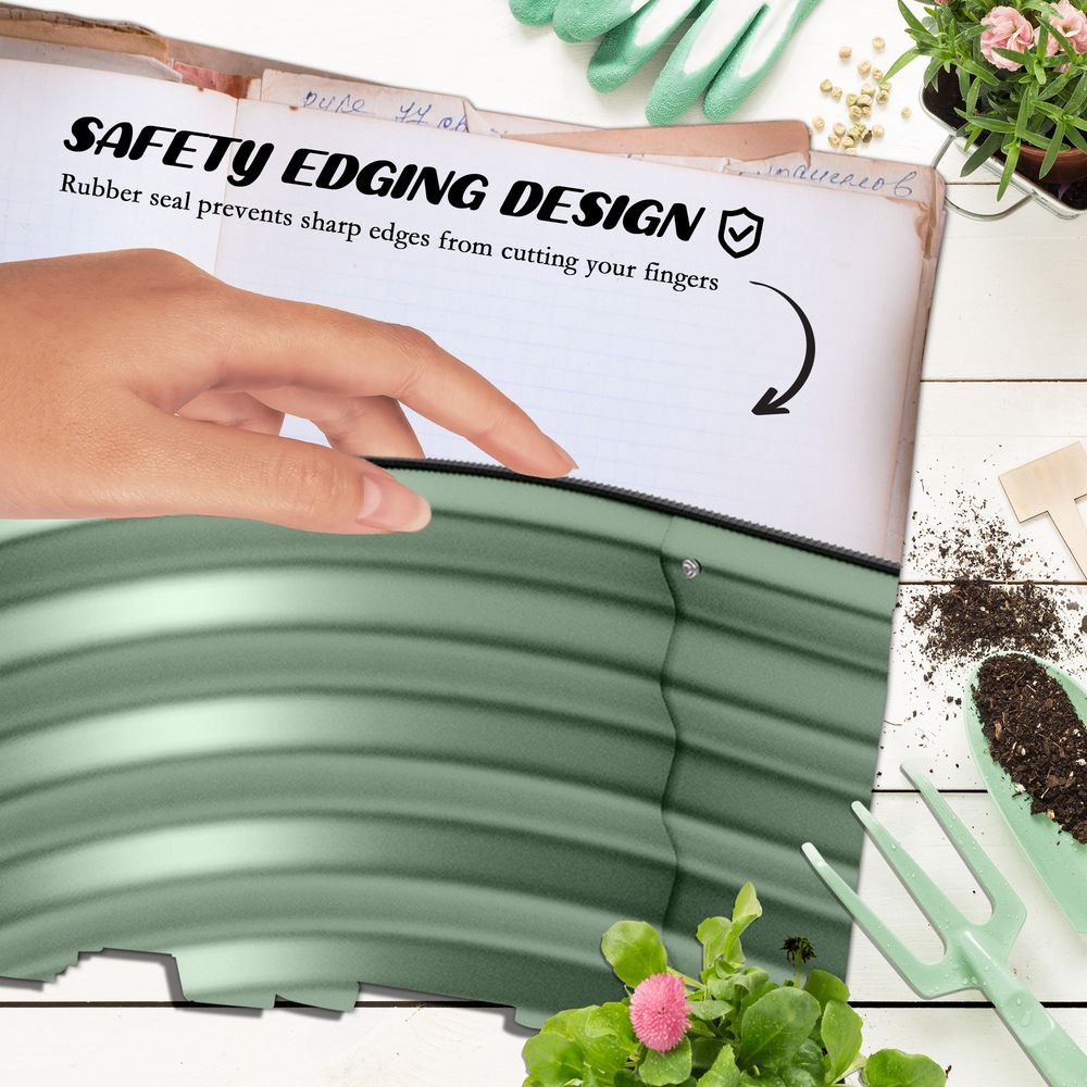 Outsunny Galvanised Raised Garden Bed Planter Box with Safety Edging, Green