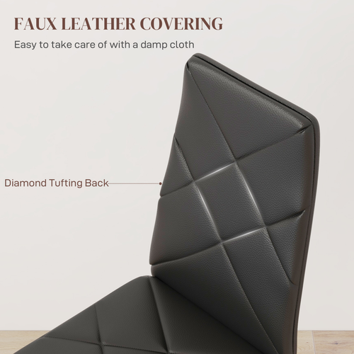 HOMCOM 6-Pieces Dining Chairs, Faux Leather Kitchen Chairs, Black