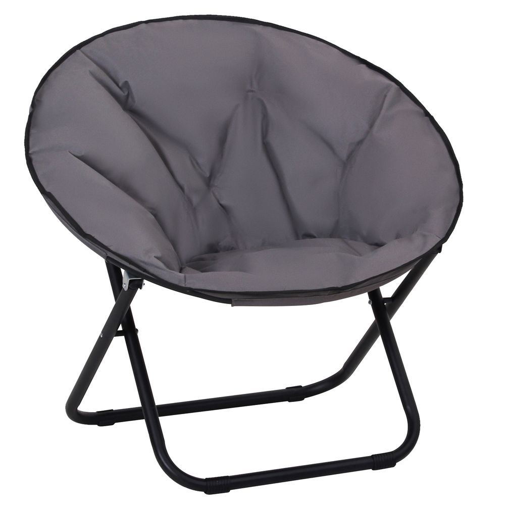 Folding Saucer Moon Chair, Metal Frame, Oxford Cloth-Grey