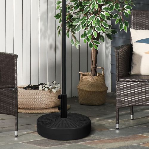 Round Umbrella Parasol Base with Rattan Effect, Plastic Parasol Stand, Black