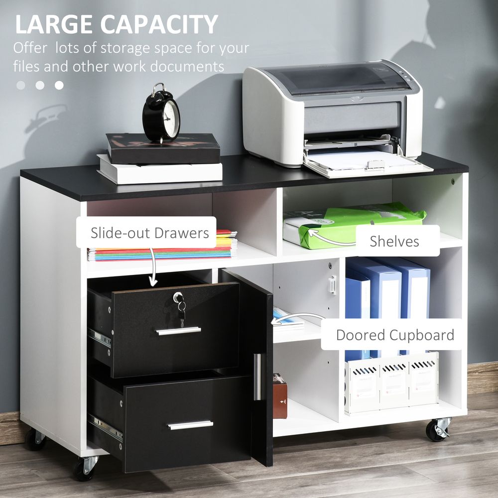 Home Office Mobile Cabinet Storage Organizer w/ Castor, Drawer, Key