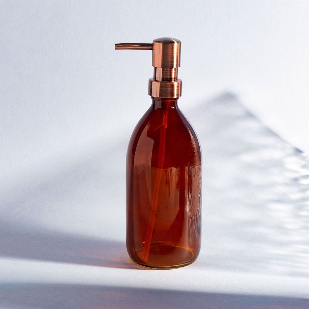 Premium Amber Glass Bottle w/ Pump - Refillable & Durable - 500ml Capacity - Eco-Friendly Home Accessory