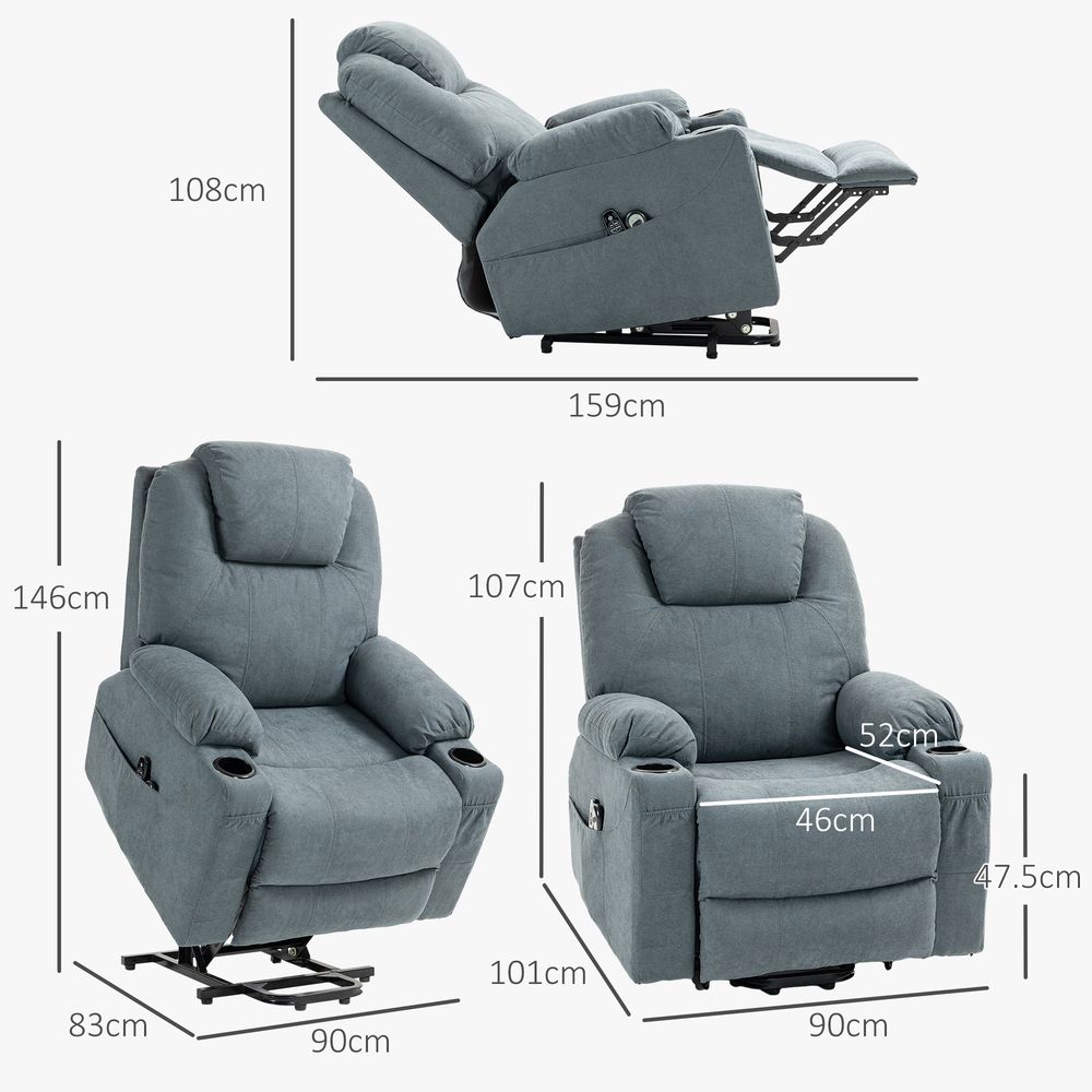 Luxury HOMCOM Lift Chair - Vibration Massage, Heat, Easy Assembly - Grey