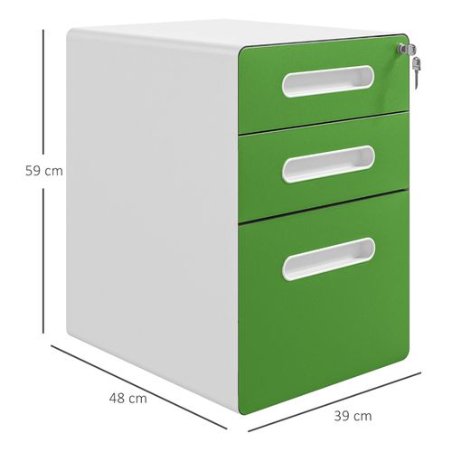 Vinsetto 3 Drawer Modern Steel Filing Cabinet w/ 4 Wheels Lock Box