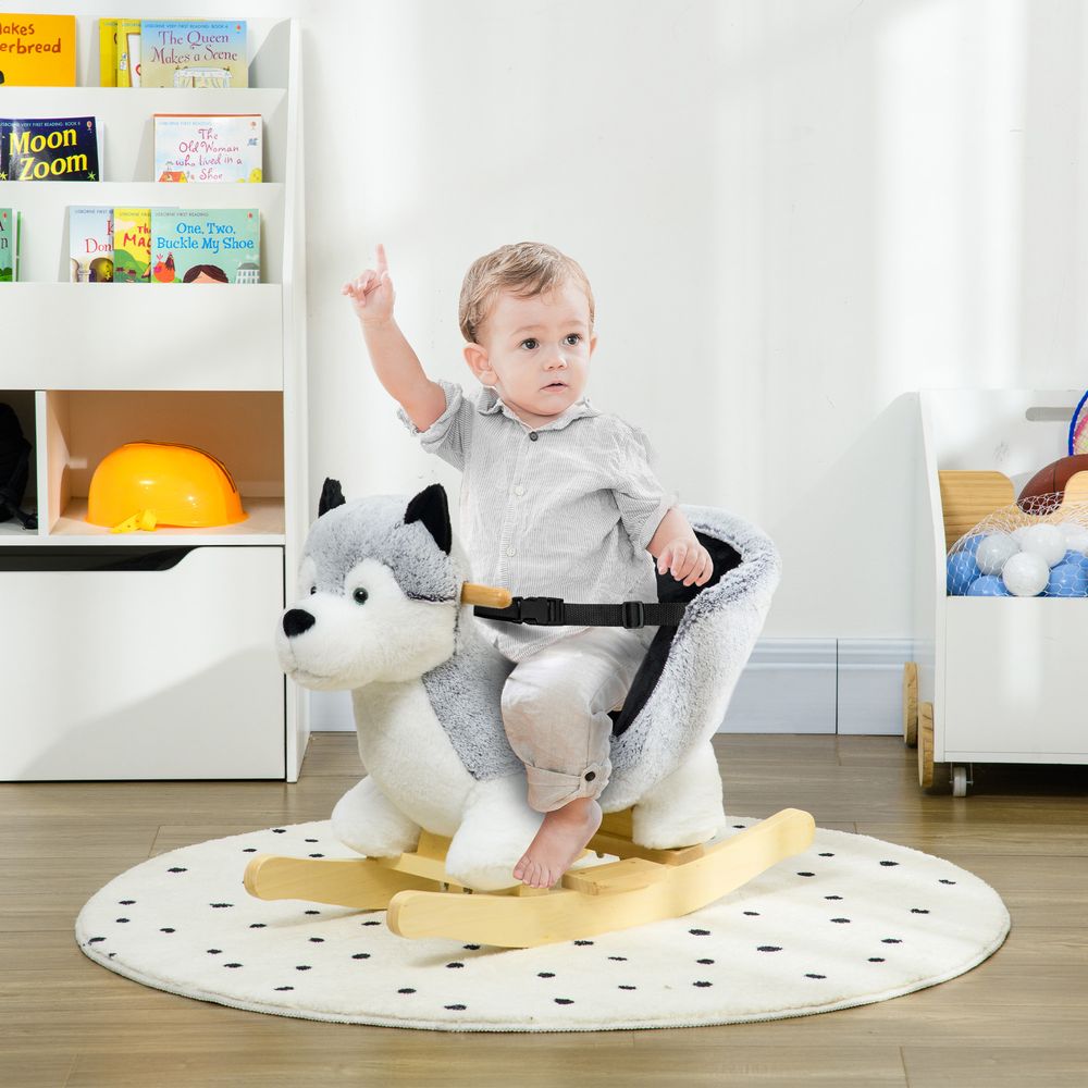 HOMCOM Husky-Shaped Baby Rocking Horse with Seatbelt, for Ages 18-36 Months