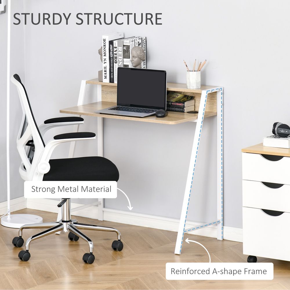 Premium PC Desk with Storage Shelf - White/Oak Finish