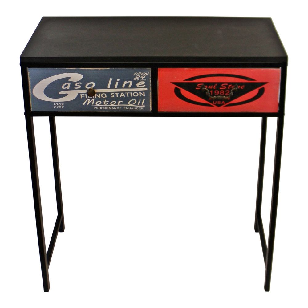 Modern Black Console Table with 2 Drawers, Retro American Design