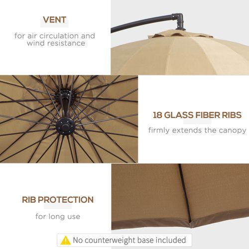 3(m) Cantilever Shanghai Parasol w/ Crank Handle, Cross Base, Khaki Outsunny