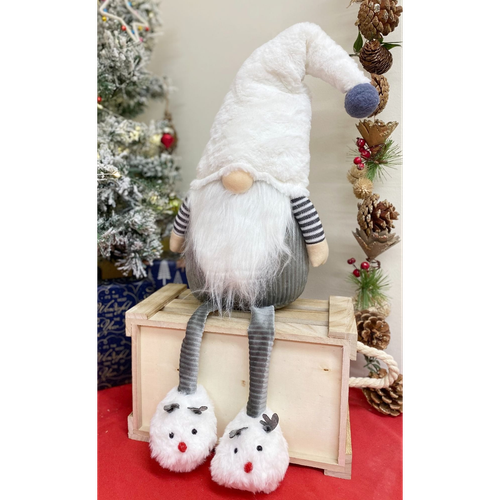 Grey & White Sitting Gonk With Slippers