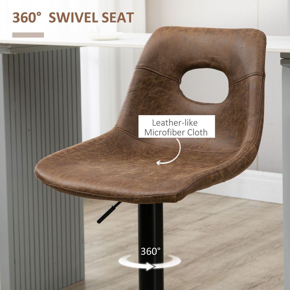 Premium Retro Bar Stools - Set of 2 | Adjustable Height | Swivel | Leather-Like | Brown